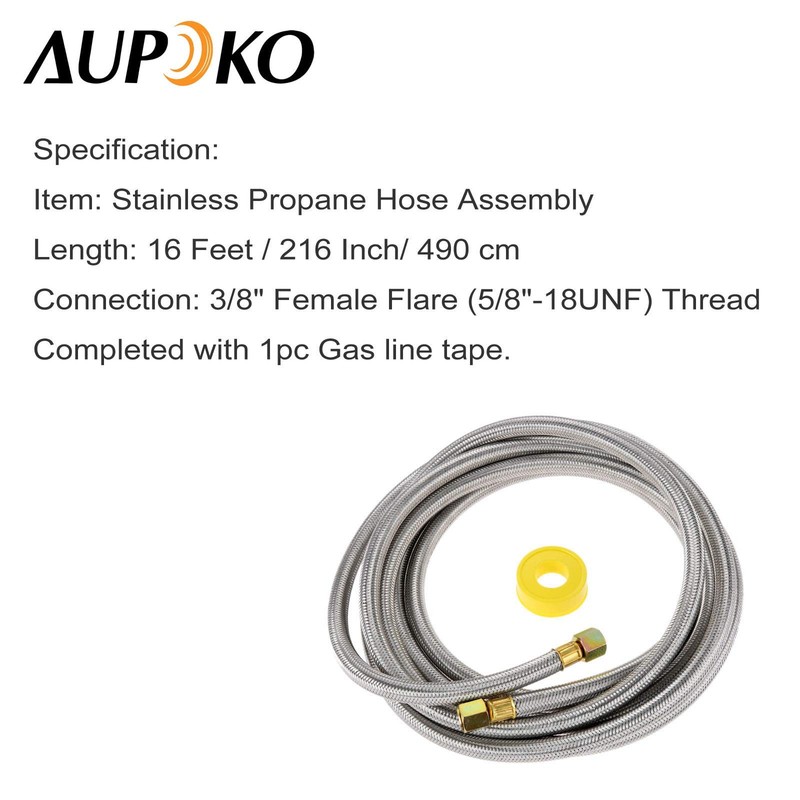 16Ft Propane Hose Extension Stainless Steel Braided Propane Gas Line Extension gallery