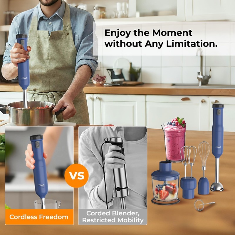6-in-1 Multi-Speed Cordless Rechargeable Immersion Hand Blender, Heavy Duty M gallery