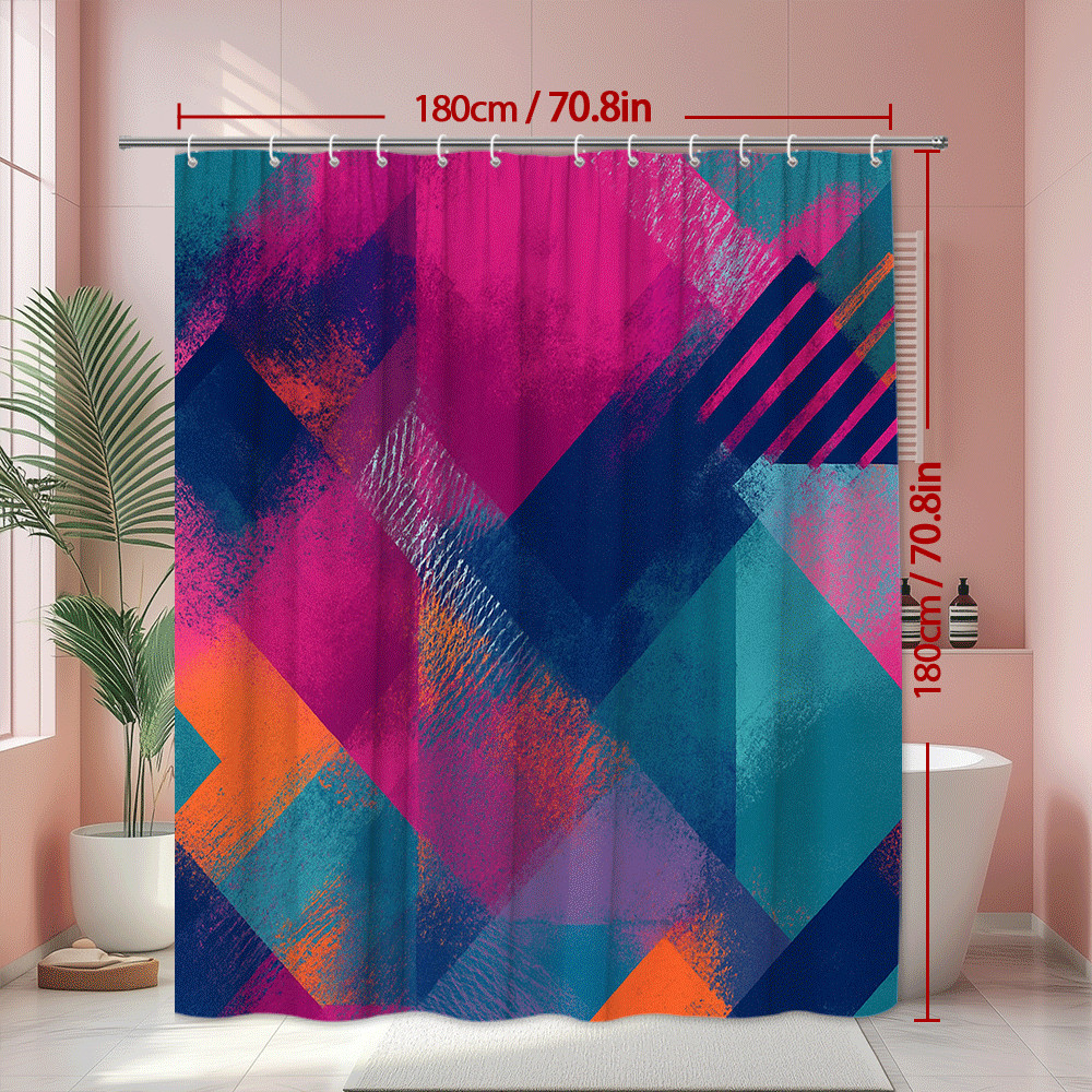 Abstract Geometric Shower Curtain Pink Blue Orange Print gallery