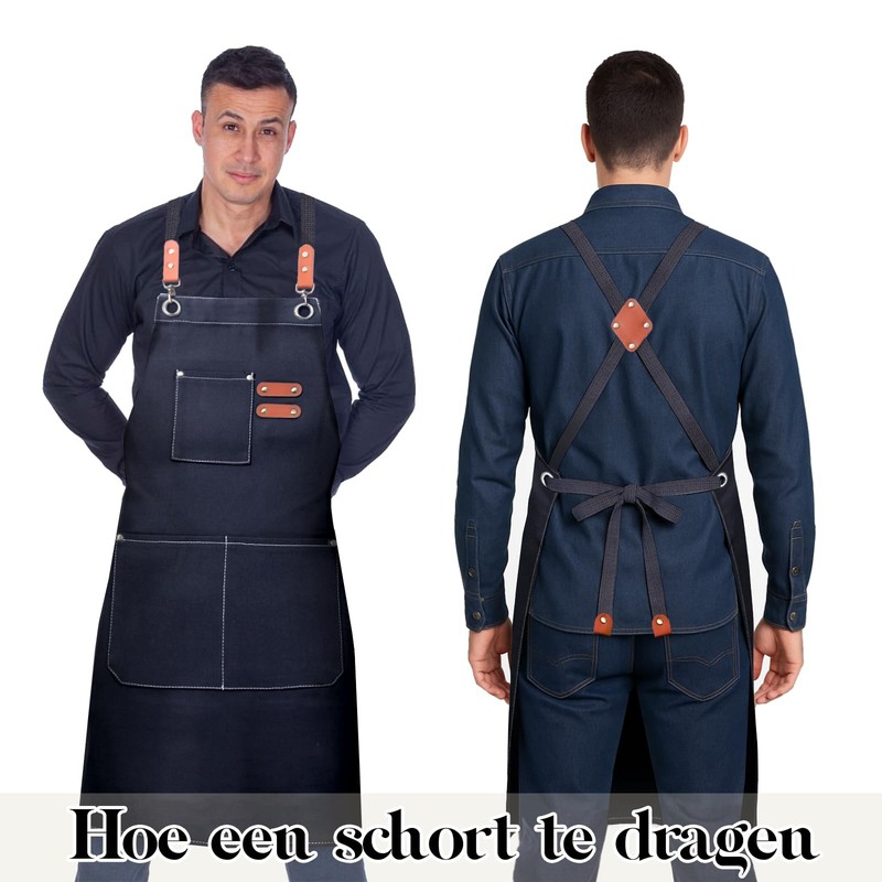 Chef Apron Pockets Cross Back Cotton Canvas Plus Size Cooking BBQ Baking (Black) gallery