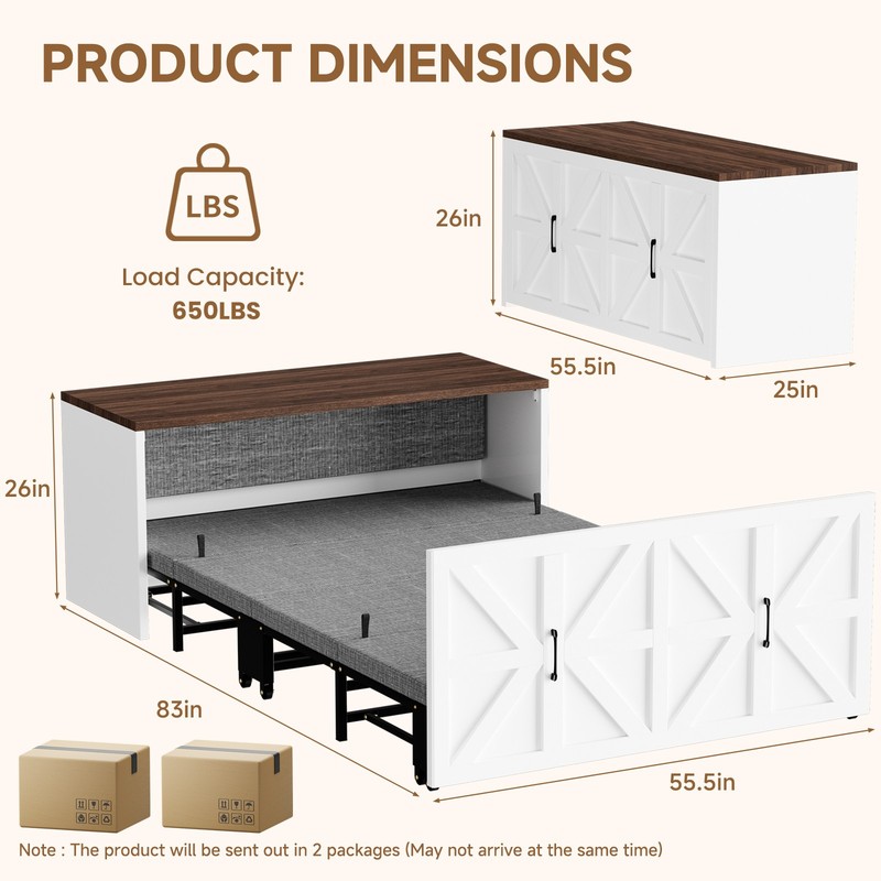 2-in-1 Folding Murphy Wall Bed Complete with Trundle and Mattresses gallery