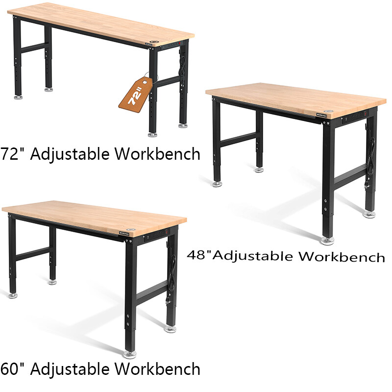 WORKPRO 72"/48''/60''Adjustable Workbench Rubber Wood Top Heavy-Duty Workstation gallery