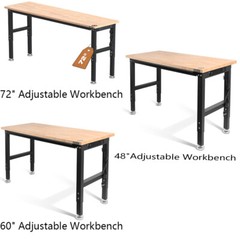 WORKPRO 72″/48”/60”Adjustable Workbench Rubber Wood Top Heavy-Duty Workstation