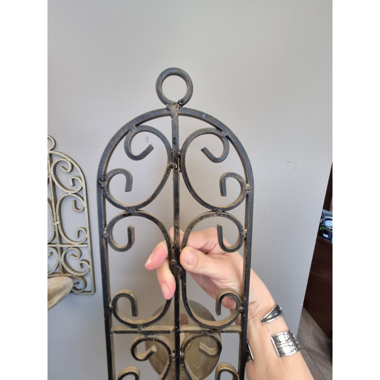 Vintage Distressed Gold Wall Candle Sconces Set 2 Scroll French Farmhouse gallery