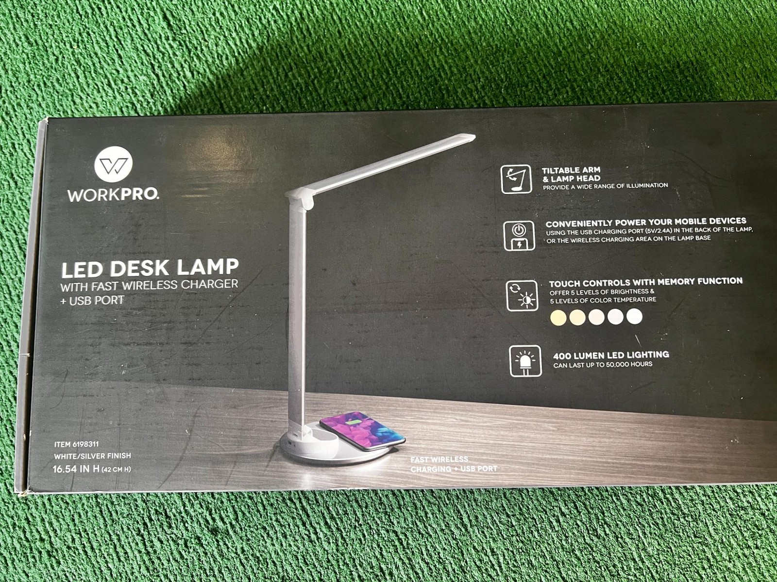 W2) WorkPro LED USB Desk Lamp with Wireless Charger 16.54 "H Silver/White Finish gallery