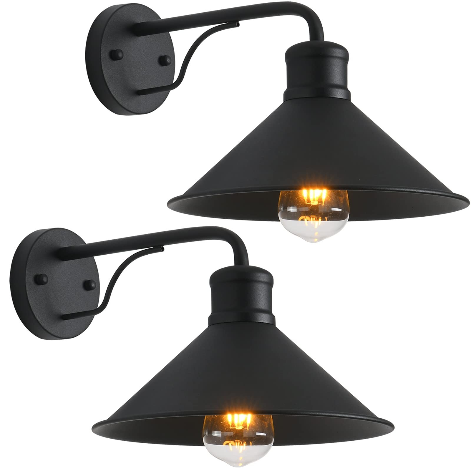2 Pack Matte Black Outdoor Wall Lights - Modern Farmhouse Sconces, E26 Socket, P gallery