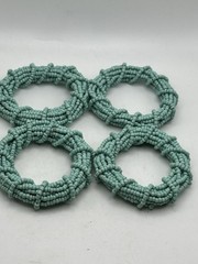 Turquoise Colored Stone Beaded Napkin Rings On Wire Heavy Duty Set Of 4