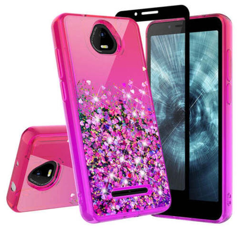 For Schok Volt SV55 Case Liquid Glitter Diamond Cover with Tempered Glass