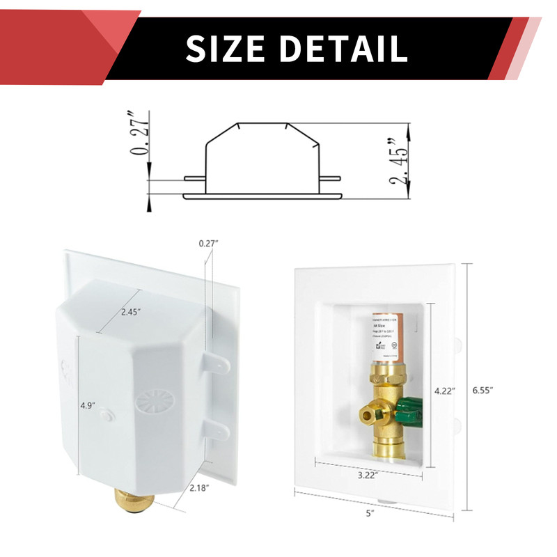 EFIELD 1/2" MNPT Inlet Ice Maker Outlet Box, With Copper Water Hammer Arrestor gallery
