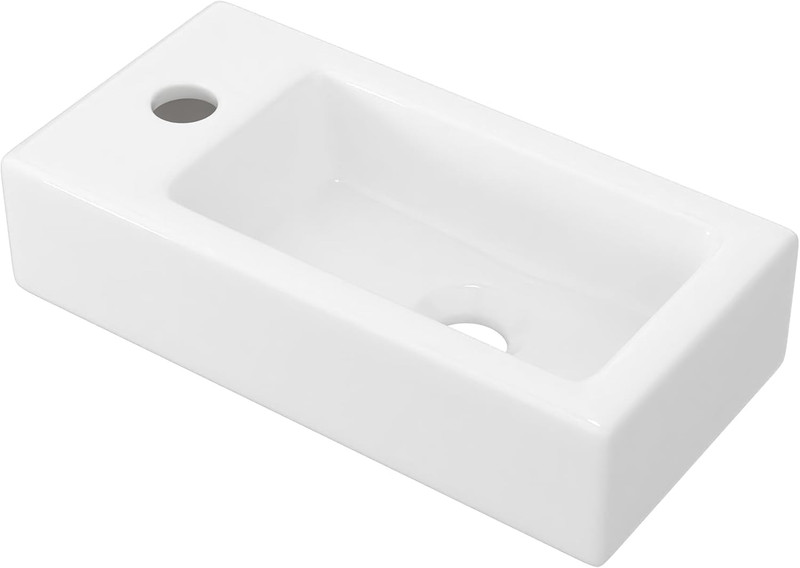 Small Wall Mount Bathroom Sink Rectangle Porcelain Ceramic Mini Vanity Vessel Si gallery