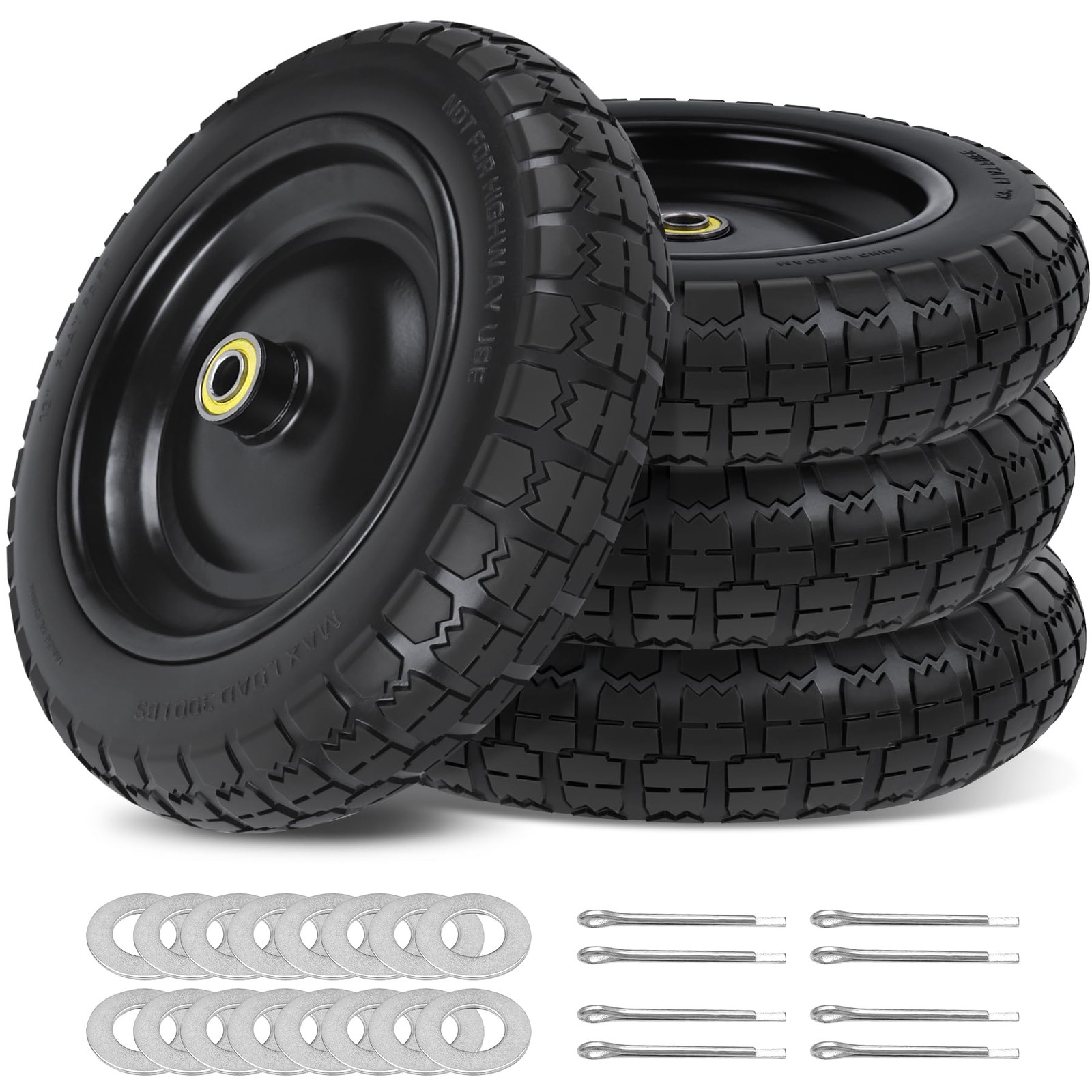 13 Inch Flat Free Wheels Tires 4.00-6 Solid Replacement w/ Universal 5/8" 4 Pack gallery