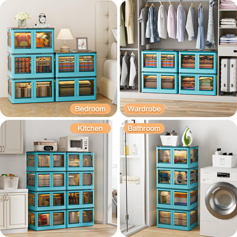 3-Tier Stackable Storage Bins with Lids & Wheels Foldable Closet Organizer Box gallery