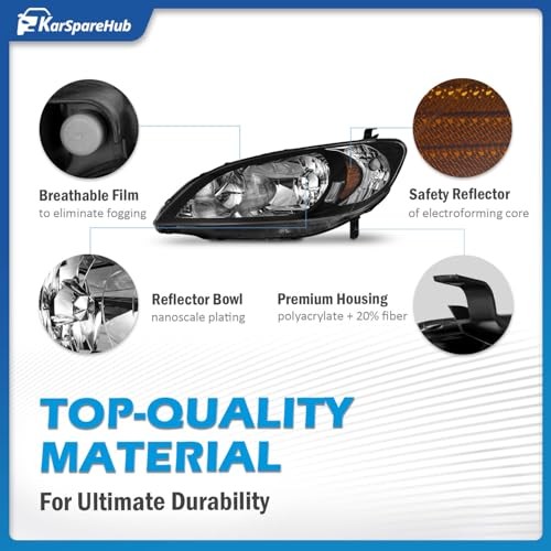 Headlights Assembly for 2004 OE Replacement Black | With High & Low Beam Bulbs gallery