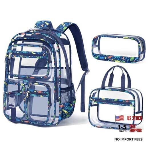 Clear Backpack for Boys, 3PCS Heavy Duty PVC Transparent Boys Dinosaur gallery