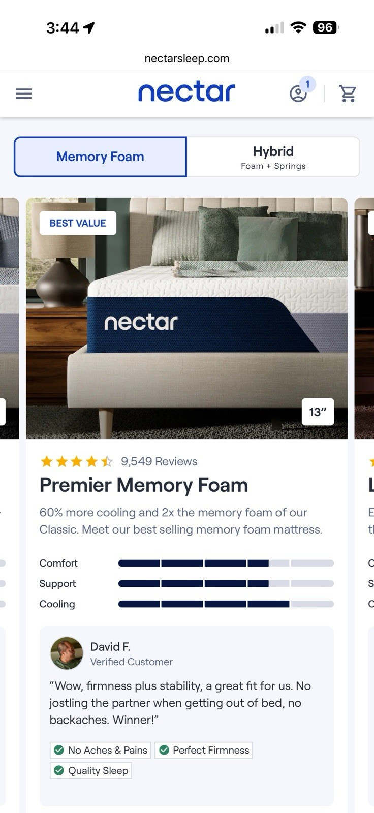Nectar Premier Memory Foam Mattress California King 13" Cooling Medium Firm gallery