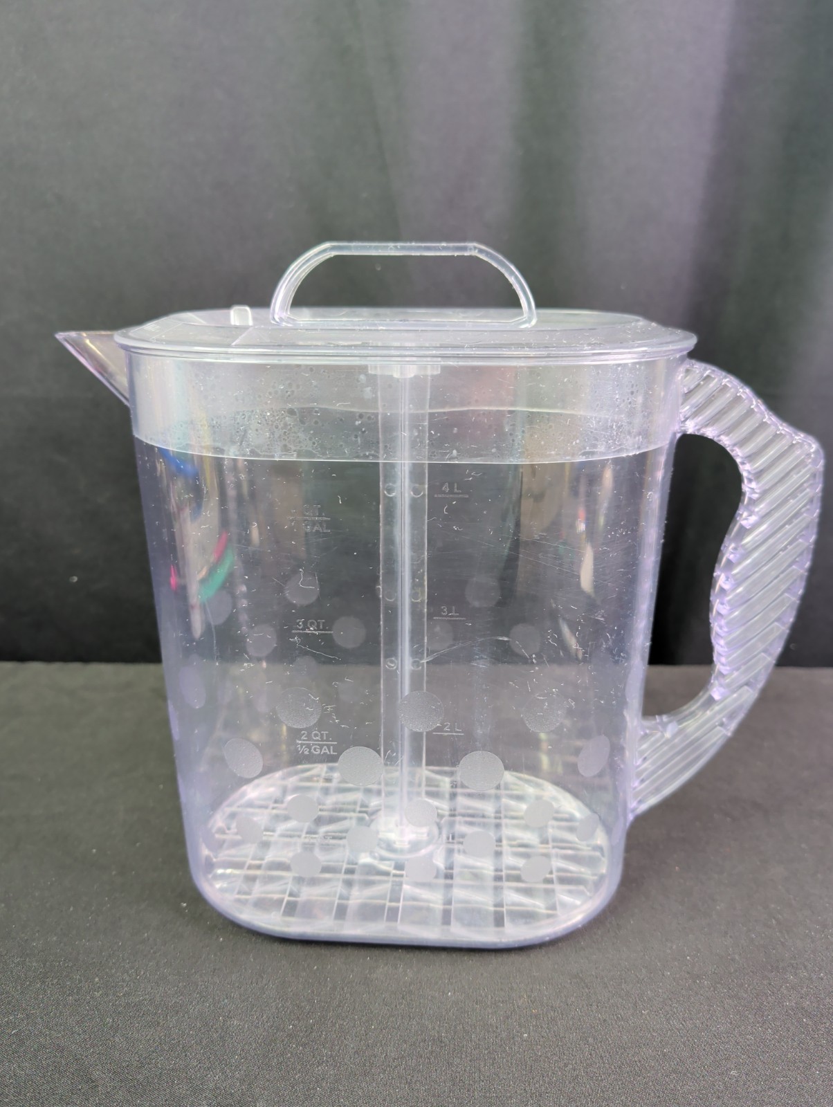 Pampered Chef Quick Stir Pitcher #2272 Clear 4 Qts Polka Dot Mixing Plunging VTG gallery