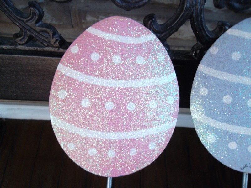 Metal Easter Egg Wall Decorations or Plant Stakes Pastel Colored Eggs Unique LOT gallery