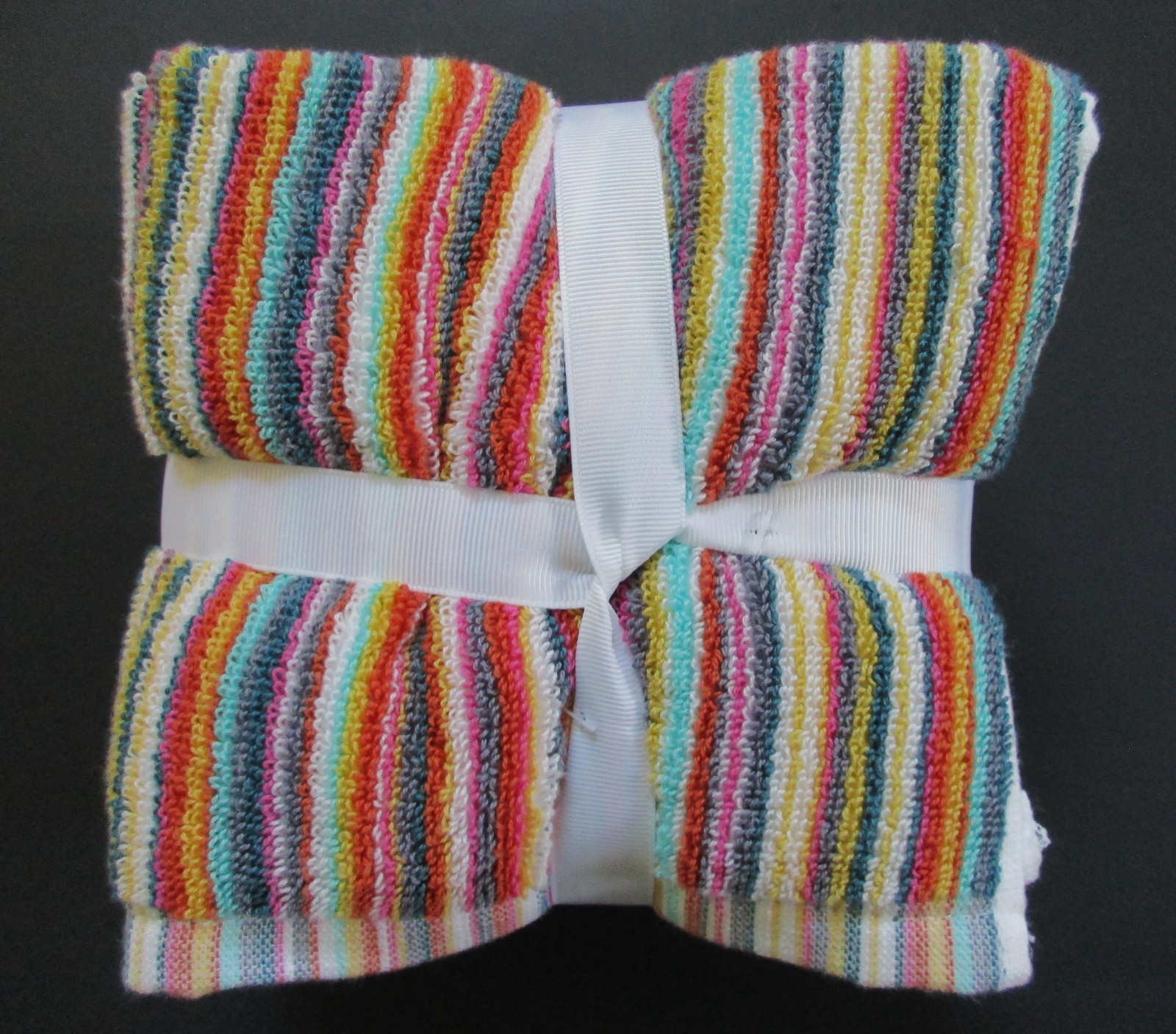 Rachel Zoe 5Pc Set Washcloths Thin Stripes Multicolor Rainbow 100% Cotton gallery