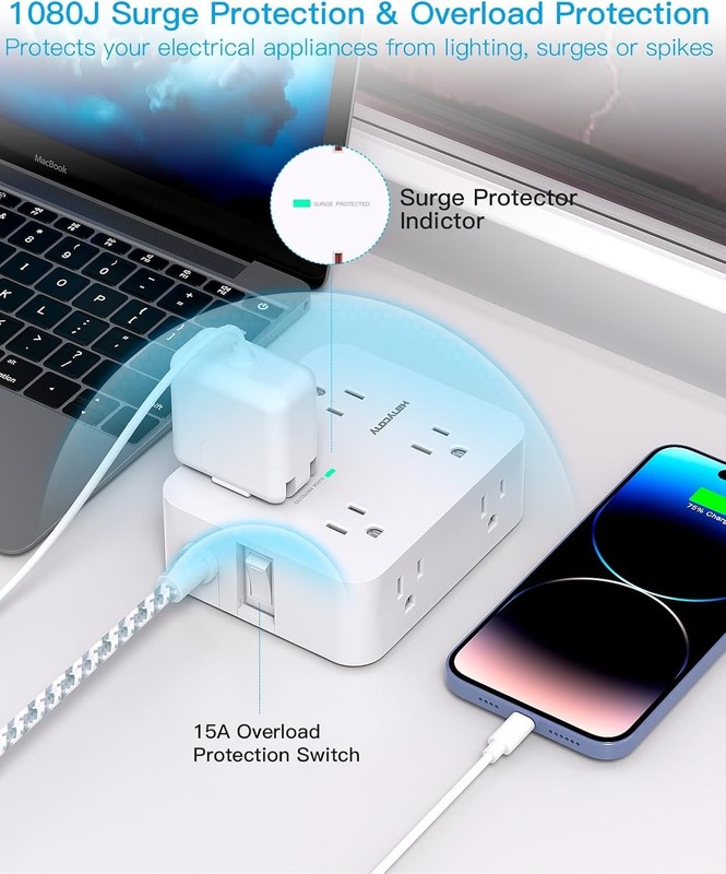 Smart Charging 8-Wide Surge Protector with 4 USB Ports - Overload Protection gallery