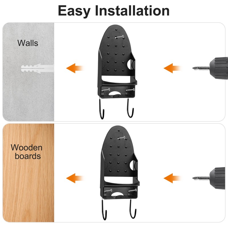 Wall Mount Iron Holder W/ Hooks Plastic Storage Rack Laundry Closet 5 Inch Width gallery