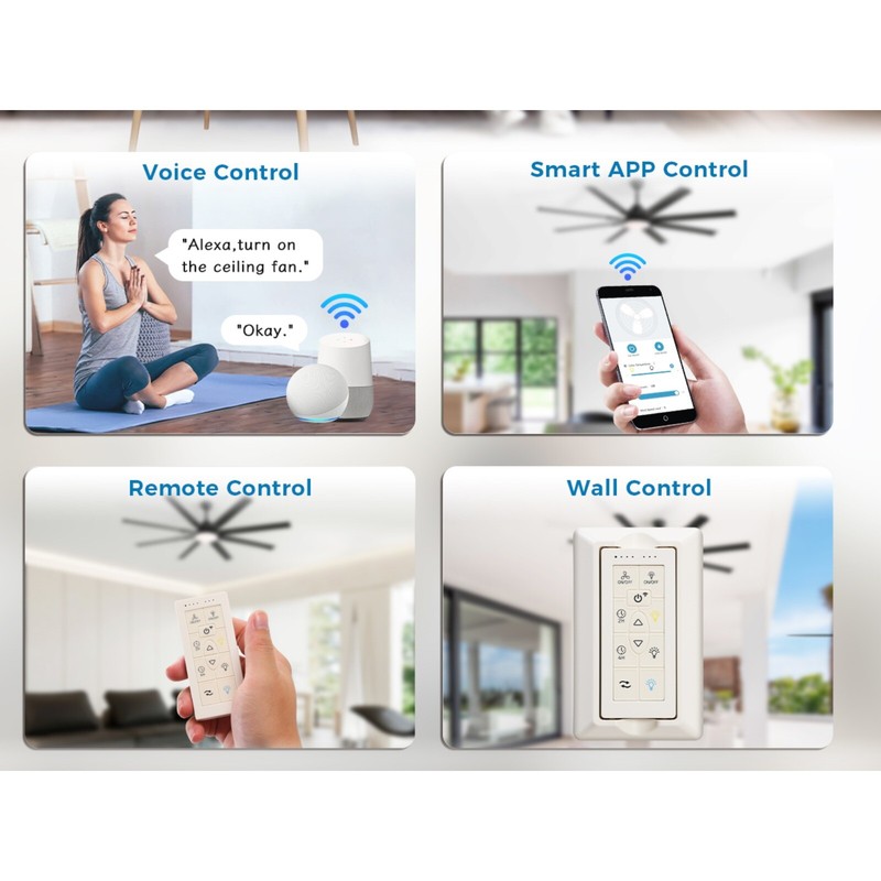 Sofucor 72'' Large Smart 8 Blades Ceiling Fan LED Light Remote Control Timer APP gallery