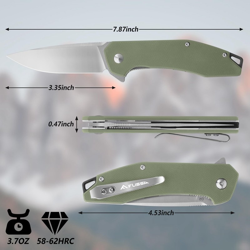 FLISSA Folding Pocket Tactical Knife D2 Blades Liner Lock W/G10 Handle EDC Knife gallery