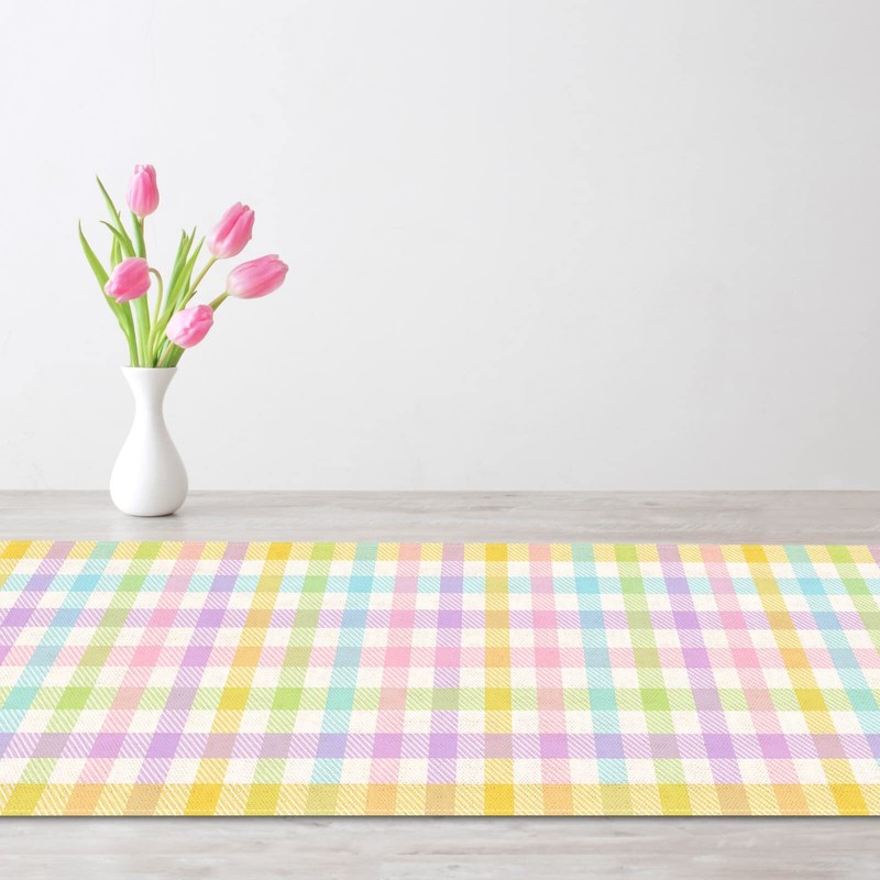 90in Long Linen Spring Easter Plaid Table Runner Rustic Farmhouse Decor gallery