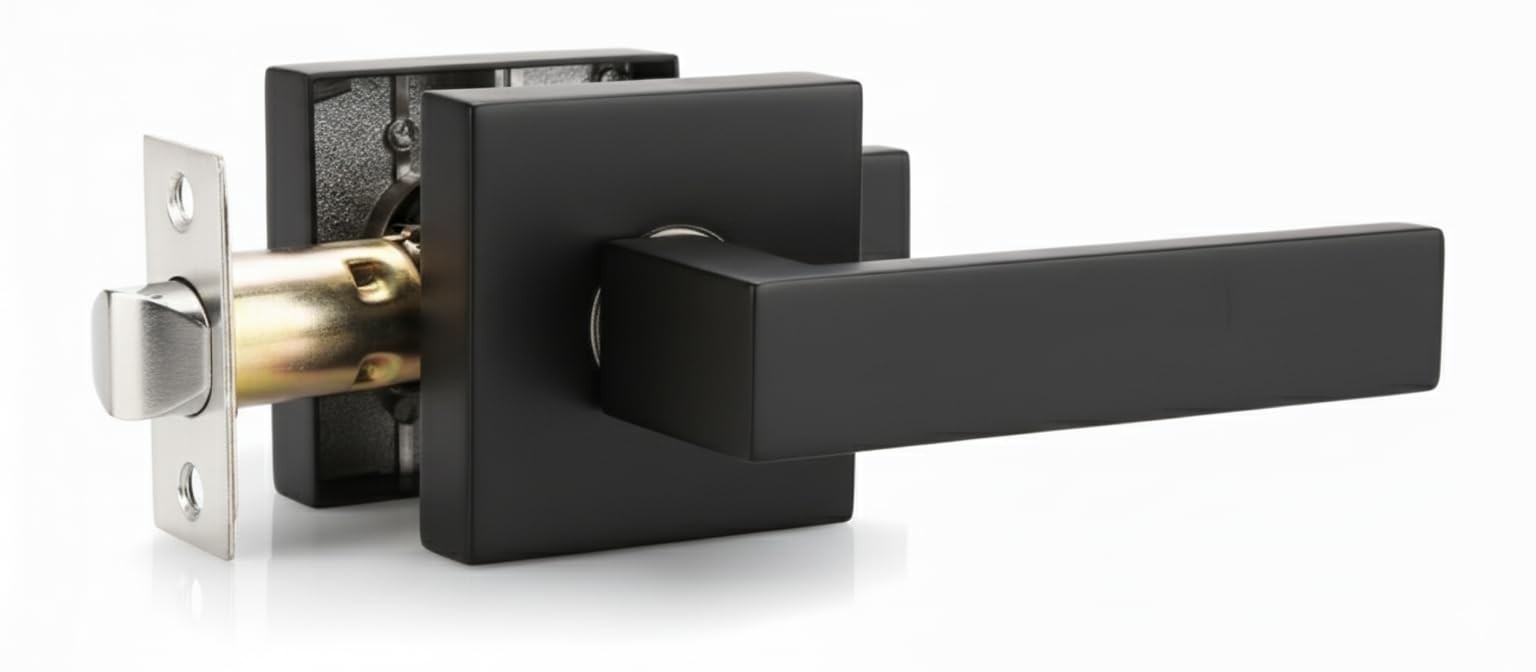 Passage Door Lever Matte Black Brushed Nickel Square Handle Lock Single 6 Pack gallery