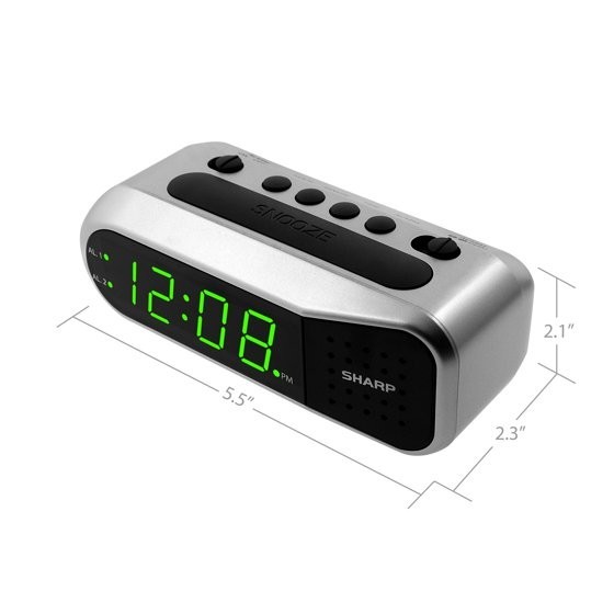 SHARP Digital Dual Alarm Clock, Silver with Green LED Display, Ascending Alarm gallery