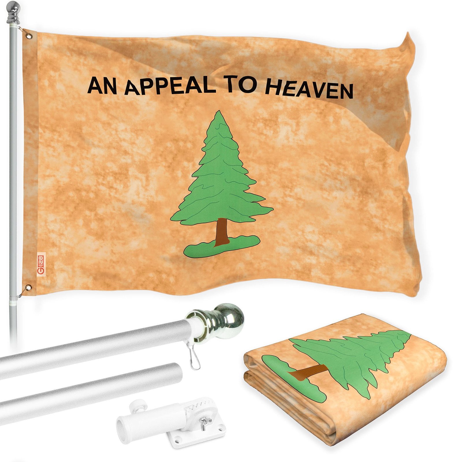 Combo 6Ft Flagpole Silver & Appeal to Heaven Tea-Stained Flag 3x5Ft Printed Poly gallery