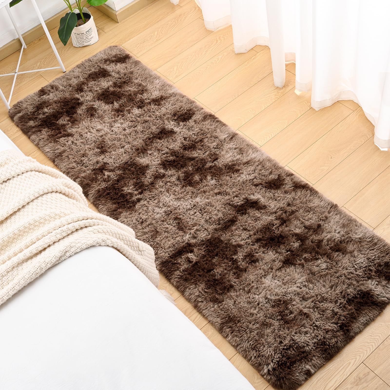 Area Rug for Bedroom, Fluffy Shag Plush Tie Dyed Brown Rugs for Living Room G... gallery