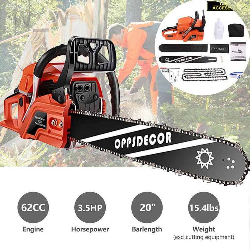 62CC Gas Powered Chainsaw 2 Stroke 2 Chains 20'' Gas Chainsaw 3.5HP Easy Start-✅ gallery
