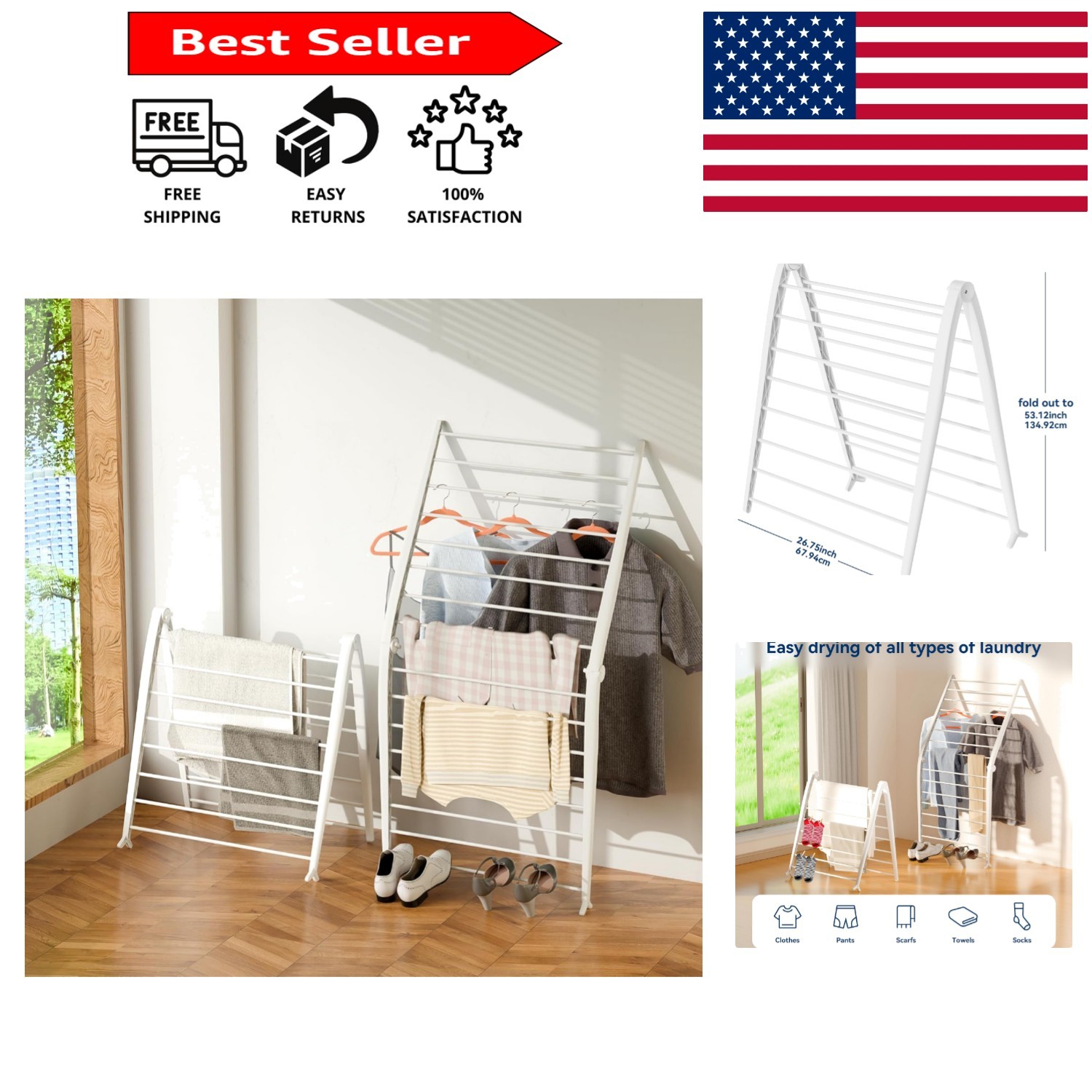 Durable Foldable Drying Rack in Pearl - Perfect for Laundry and Space Management gallery