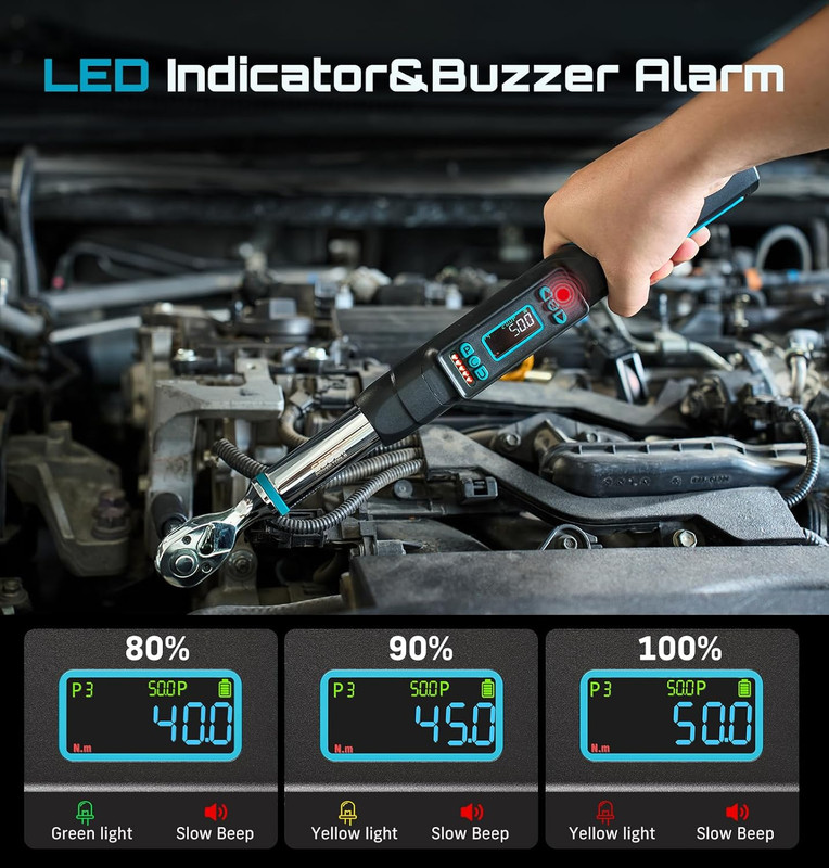 3/8" Digital Torque Wrench, ±2% Accuracy, 0–220 N·M/0–162 Ft-Lbs, LCD Display, R gallery