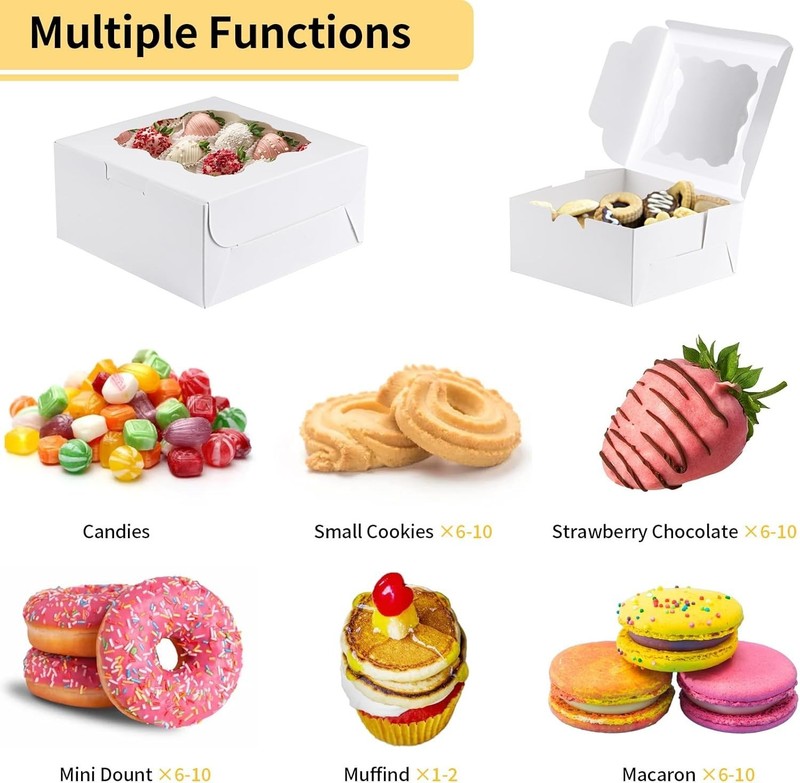 12 Pieces Cookie Boxes with Window, 6×6×3 Inches Treat Boxes for Bakery Desse... gallery