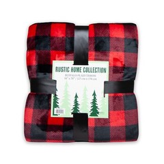 Arkwright Rustic Home Buffalo Plaid Throw Blanket, 50×70 Red/Black, Sherpa Back