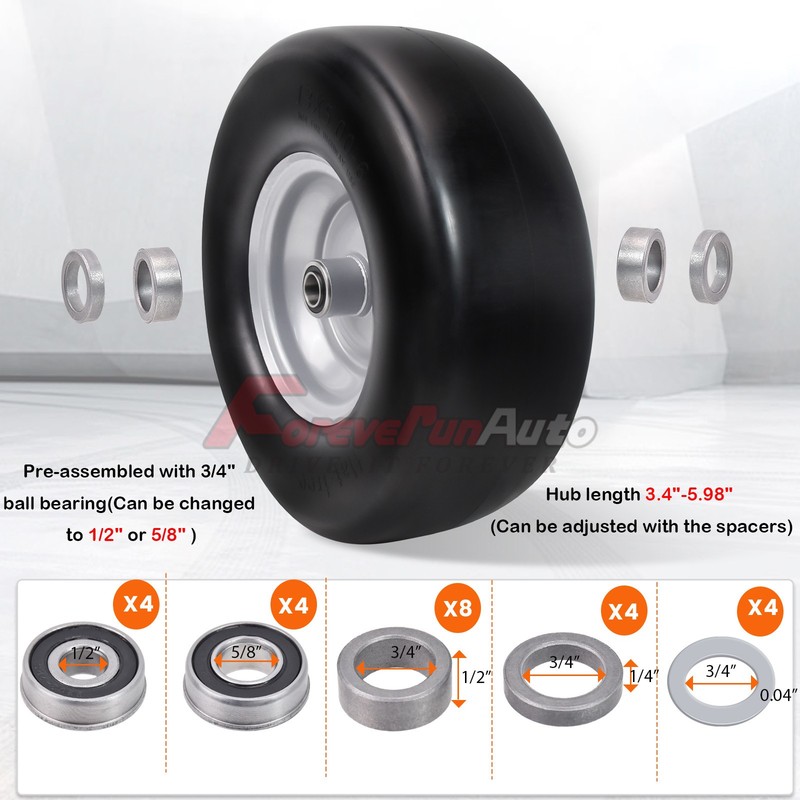 2Pcs 11x4-5 Flat Free Wheel Tire Solid Smooth for Lawn Mowers & Zero Turn Mowers gallery