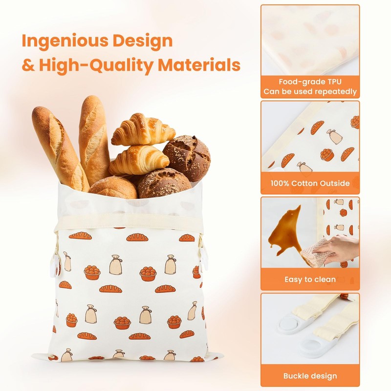 2pack* Reusable Cotton Bread Storage Bags with 32 x 1 x 43 inches, OEN COLOR gallery