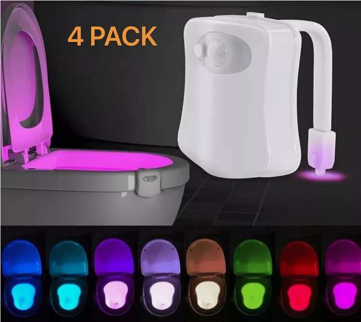 4Pcs Motion Activated LED Bathroom Toilet bowl Night Light 16 Colors Kids Safe gallery