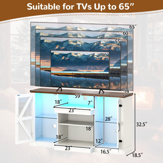 59 Inches Media Console Table with 3-Level Shelves and 22 Dynamic Modes-White - gallery
