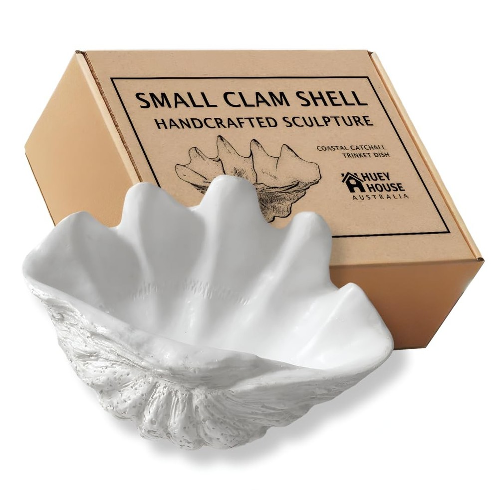 Small Clam Shell Sculpture - Handcrafted White Resin Replica - Seashell for Home
