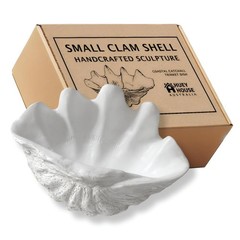 Small Clam Shell Sculpture – Handcrafted White Resin Replica – Seashell for Home