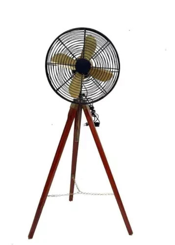 Nautical Handmade Black Antique Floor Fan Tripod Wooden Tripod Stand gallery
