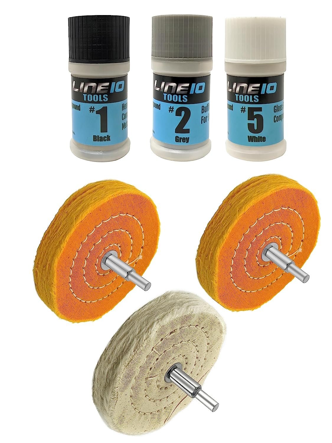 LINE10 Tools Metal Buffing Wheel Kit for Drill, with 3 Step Polishing Compound gallery
