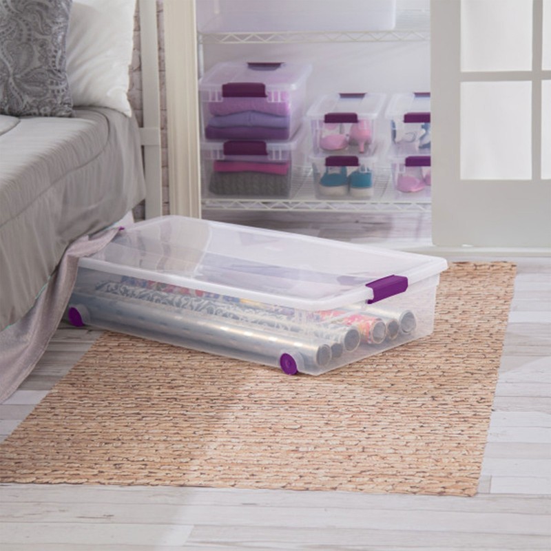 Sterilite 60 Qt ClearView Latch Wheeled Underbed Stackable Storage Box, 4 Pack gallery