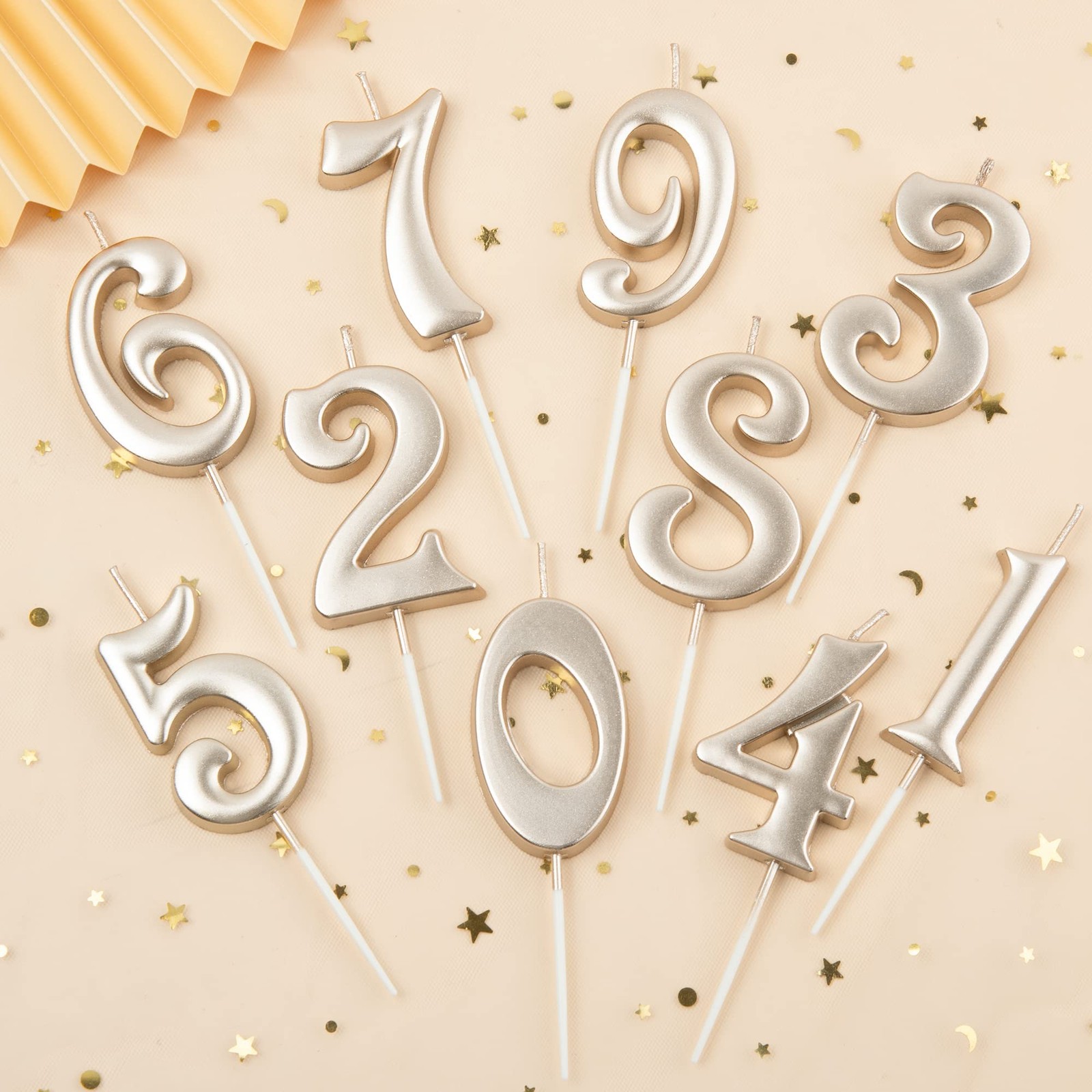 PHD CAKE 10-Count 0-9 Champagne Gold Number Birthday Candles, Number One Birthda gallery