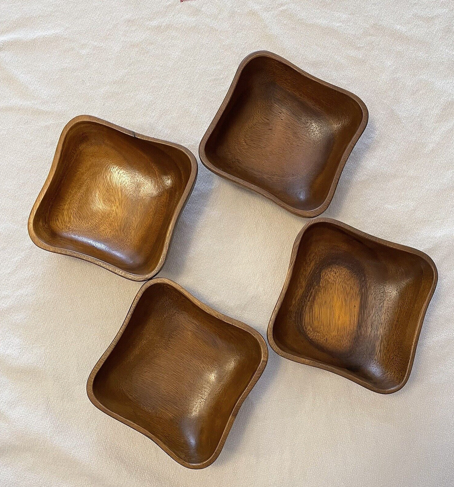Wooden Bowls Square Rounded Corners marked Made in the Philippines Set of 4 gallery