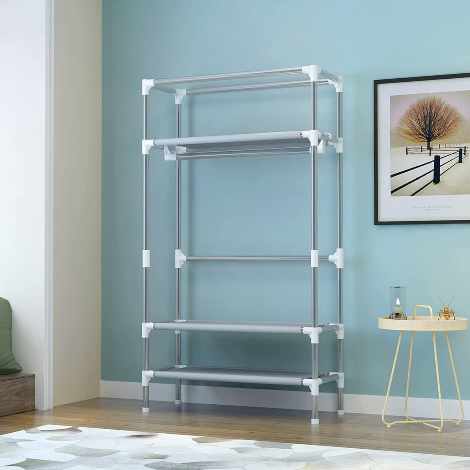 ASSICA Portable Clothes Closet Rolling Door Wardrobe with Hanging Rack Non-Woven gallery