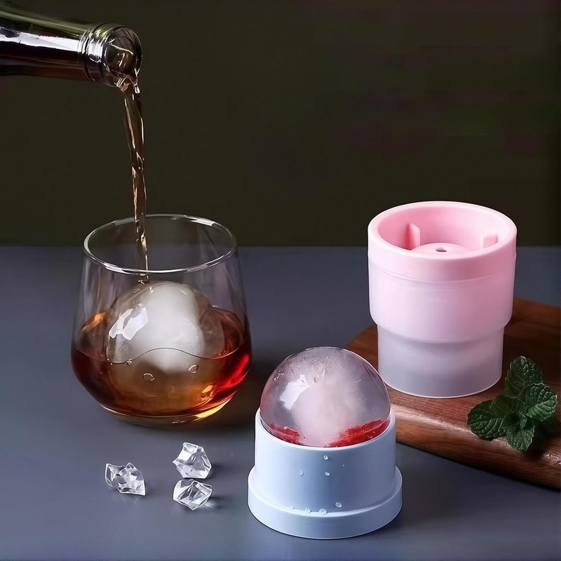 2.5in Slow Melting Round Ice Cube Mold with Lids,Large Spherical Ices Ball Molds gallery