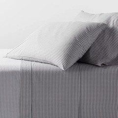 Twin/Twin XL Organic Percale Sheet Set Charcoal/White Stripe – Threshold